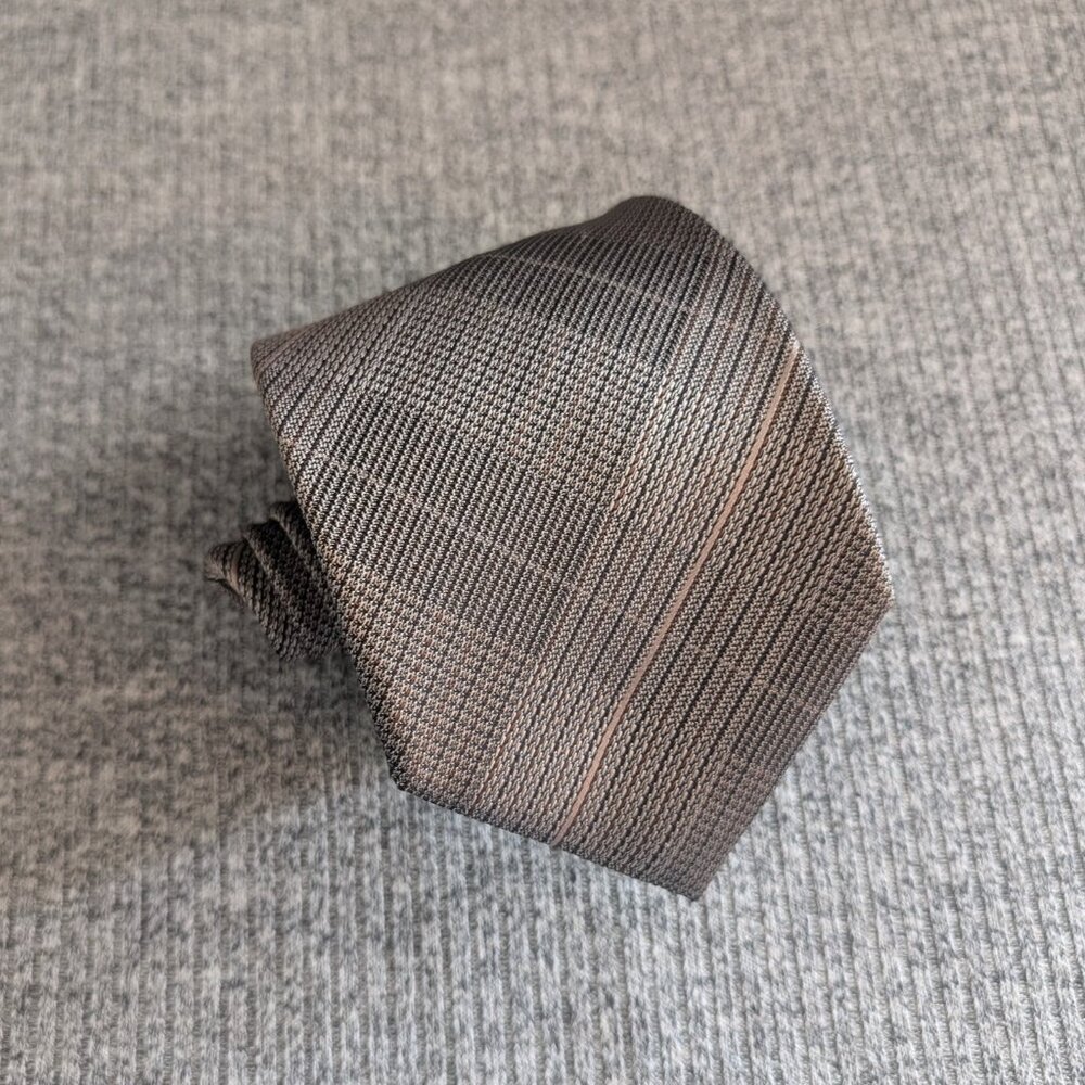 Matex Silk Tie, Grey/Brown/Silver/Metallic Geometric Pattern, NWT